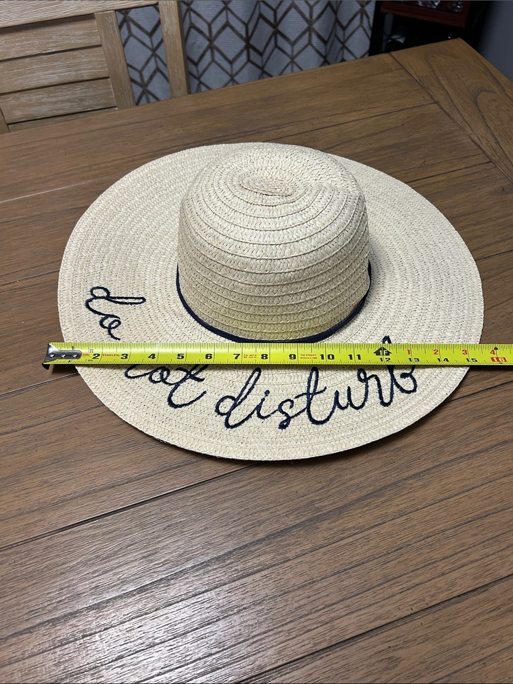 Wide Brim Straw Sun Hat "Do Not Disturb" - Natural with Navy Stitching - Picture 4 of 4
